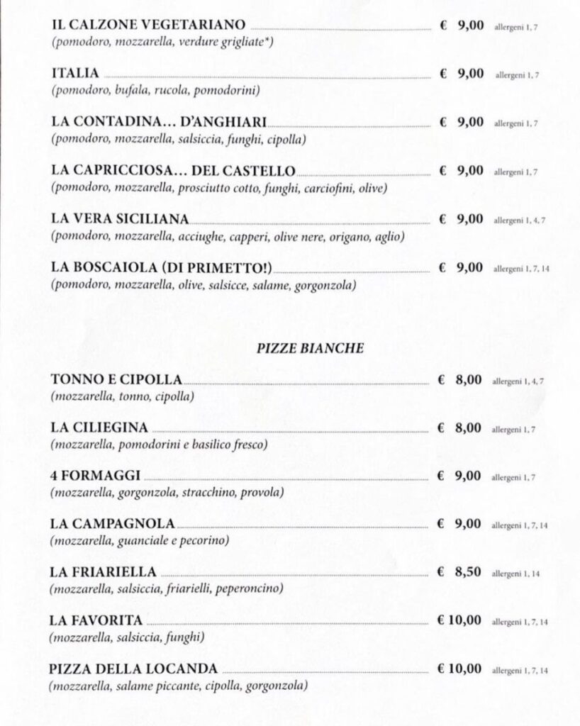 Menu alla carta